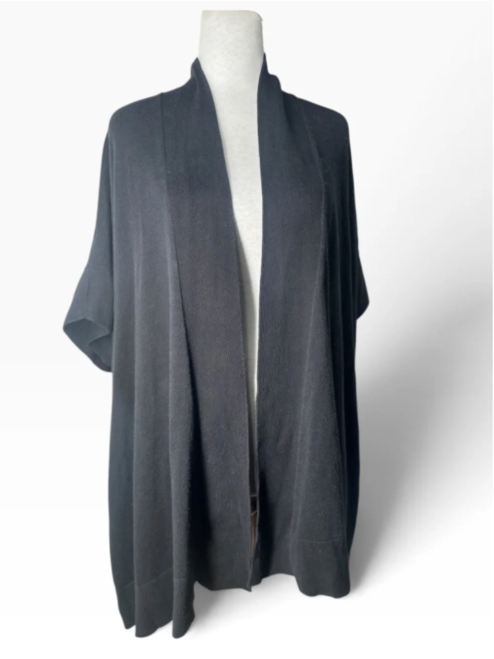 Eileen Fisher knit cardigan open front sweater light weight black oversized sz M